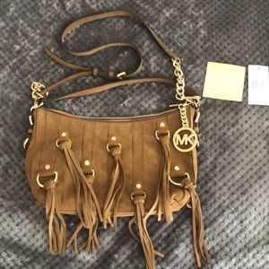 Micheal Kors Presley Suede Crossbody Camel color